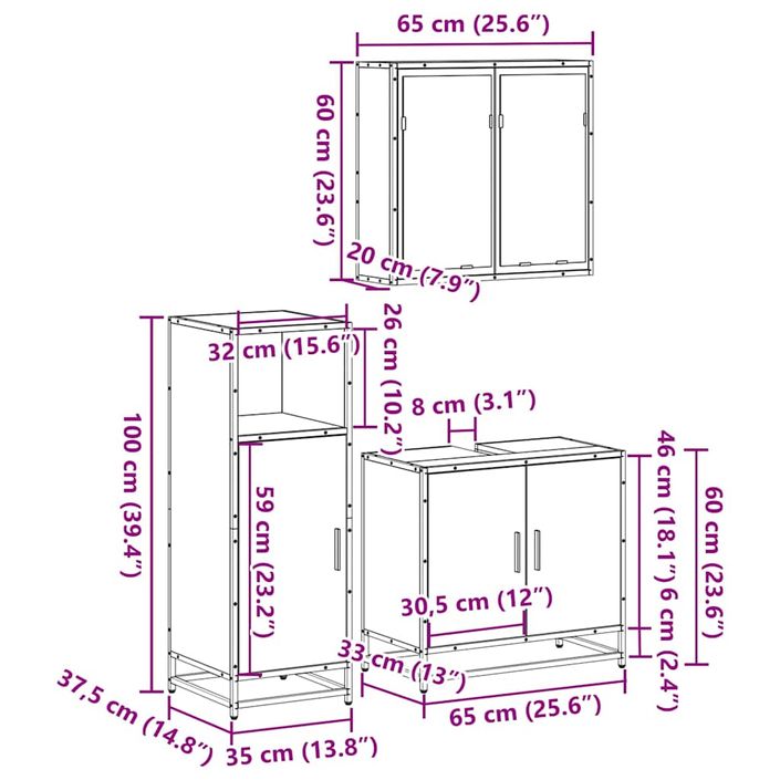 Ensemble de meubles de salle de bain 3 pcs Chêne fumé - Photo n°11