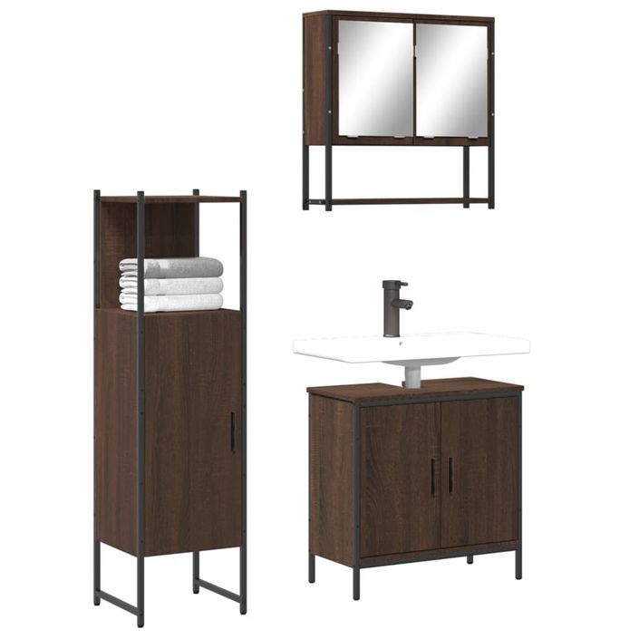 Ensemble de meubles de salle de bain 3 pcs Chêne marron - Photo n°1