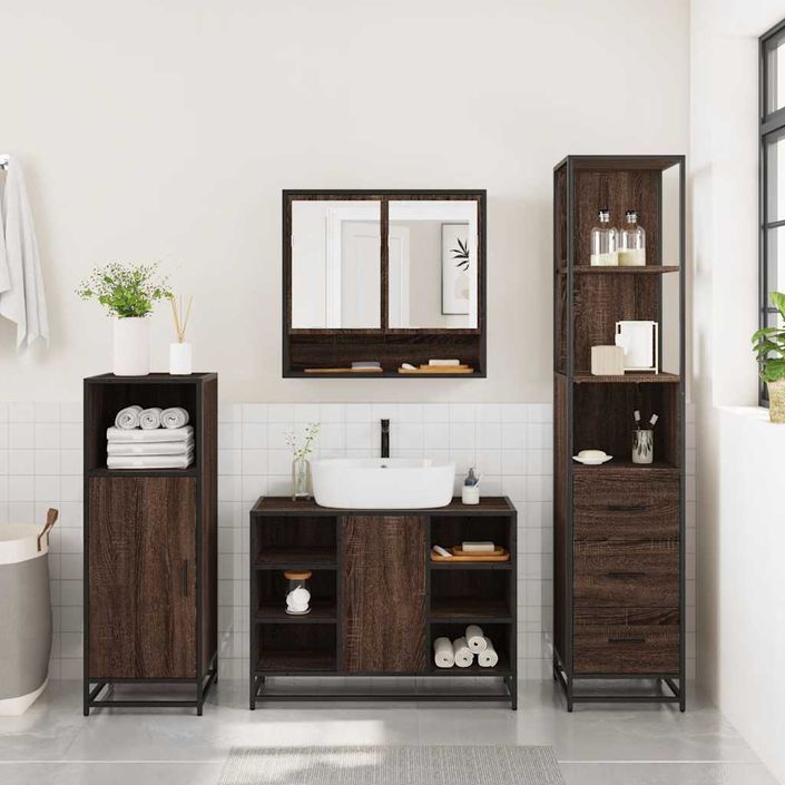 Ensemble de meubles de salle de bain 3 pcs chêne marron - Photo n°4