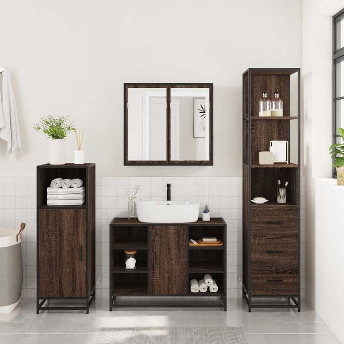 Ensemble de meubles de salle de bain 3 pcs Chêne marron - Photo n°4