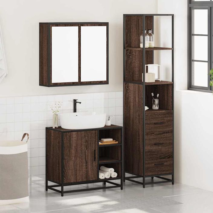 Ensemble de meubles de salle de bain 3 pcs Chêne marron - Photo n°3