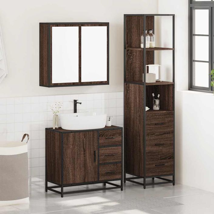 Ensemble de meubles de salle de bain 3 pcs Chêne marron - Photo n°4