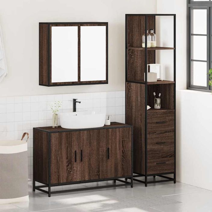 Ensemble de meubles de salle de bain 3 pcs Chêne marron - Photo n°3