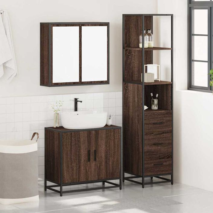 Ensemble de meubles de salle de bain 3 pcs Chêne marron - Photo n°3