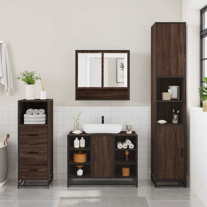 Ensemble de meubles de salle de bain 3 pcs Chêne marron - Photo n°4