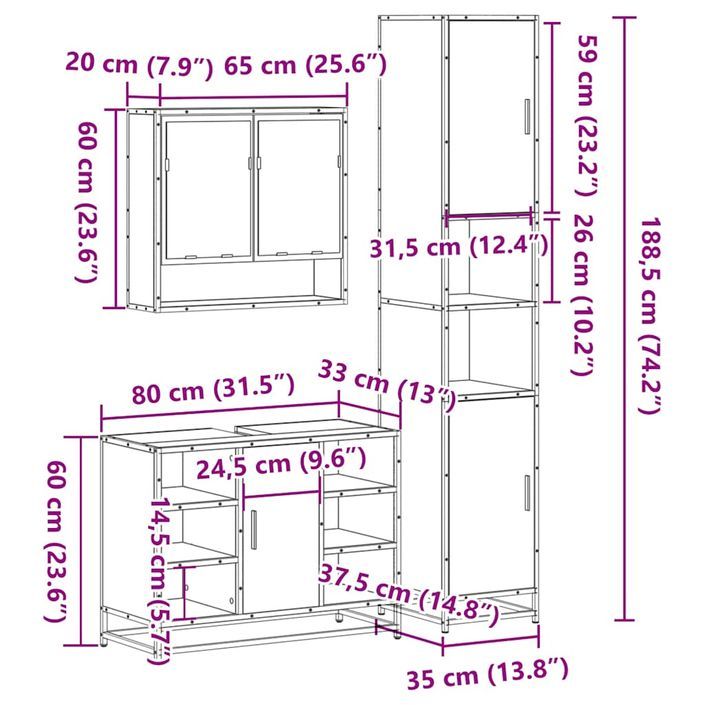 Ensemble de meubles de salle de bain 3 pcs Chêne marron - Photo n°11