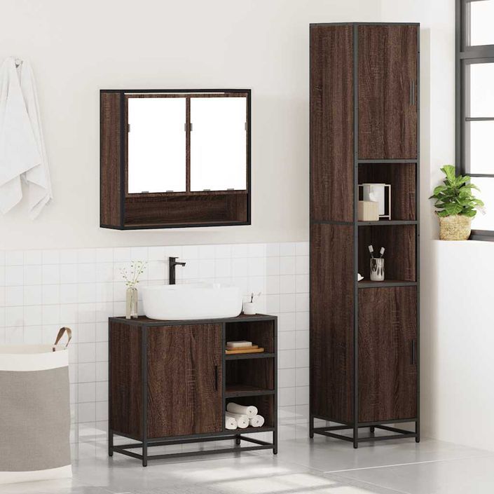 Ensemble de meubles de salle de bain 3 pcs Chêne marron - Photo n°4