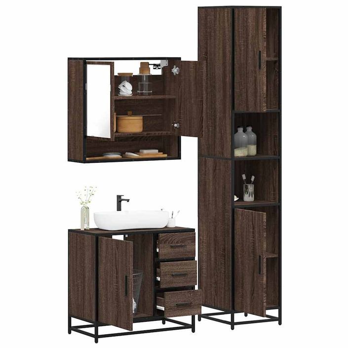 Ensemble de meubles de salle de bain 3 pcs Chêne marron - Photo n°1