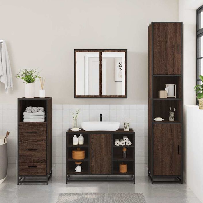 Ensemble de meubles de salle de bain 3 pcs Chêne marron - Photo n°3