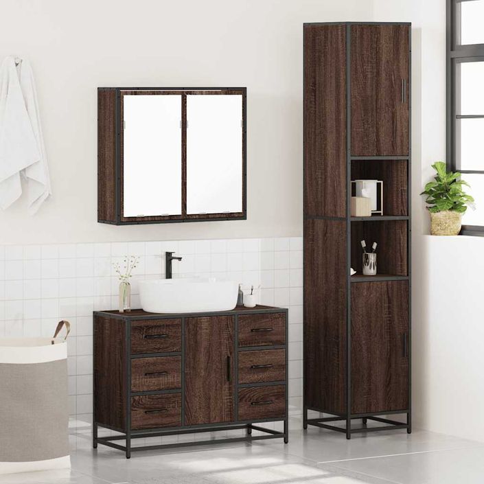 Ensemble de meubles de salle de bain 3 pcs Chêne marron - Photo n°4