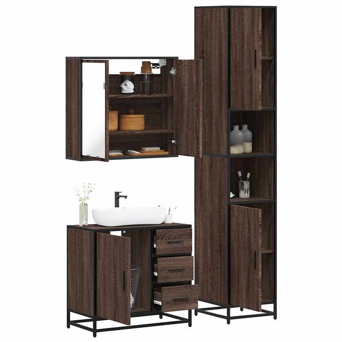 Ensemble de meubles de salle de bain 3 pcs Chêne marron - Photo n°1