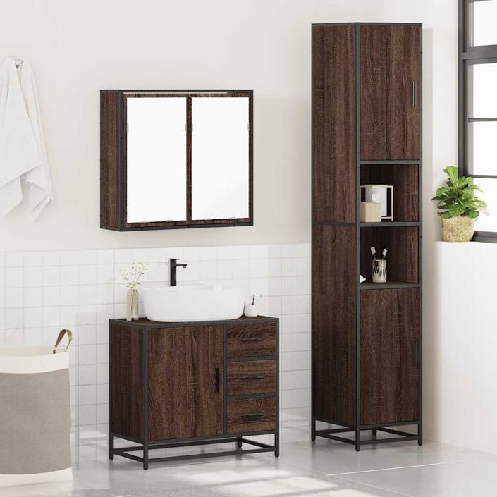 Ensemble de meubles de salle de bain 3 pcs Chêne marron - Photo n°4