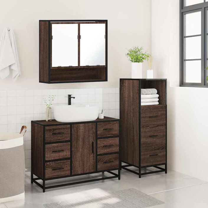 Ensemble de meubles de salle de bain 3 pcs Chêne marron - Photo n°4