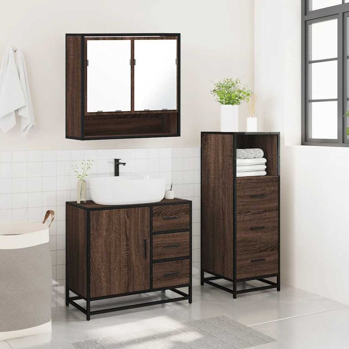 Ensemble de meubles de salle de bain 3 pcs Chêne marron - Photo n°4