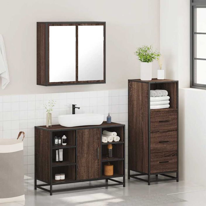 Ensemble de meubles de salle de bain 3 pcs Chêne marron - Photo n°4