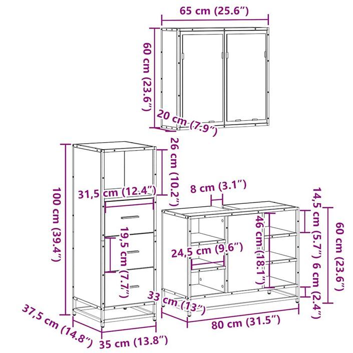 Ensemble de meubles de salle de bain 3 pcs Chêne marron - Photo n°11