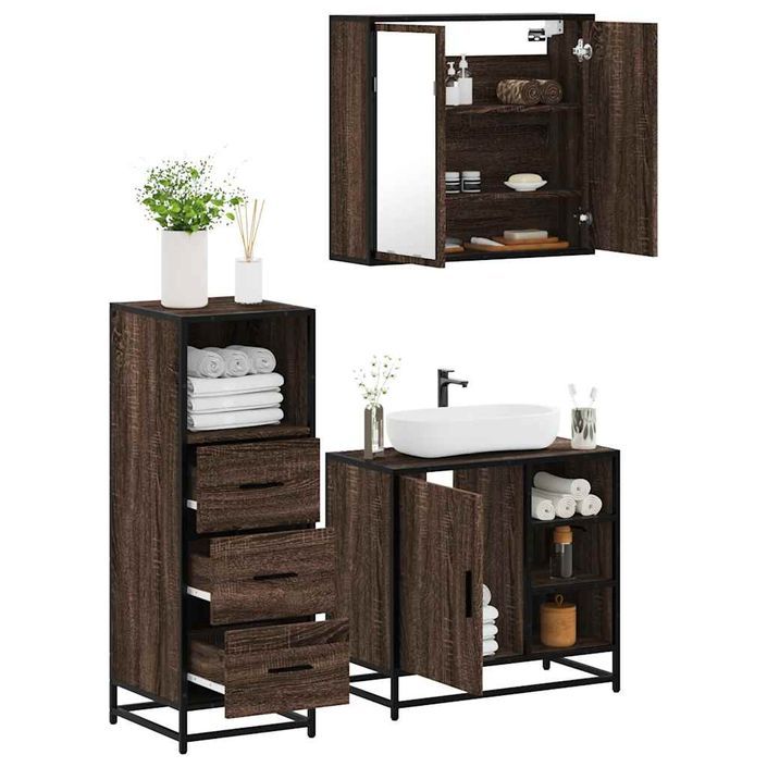 Ensemble de meubles de salle de bain 3 pcs Chêne marron - Photo n°1