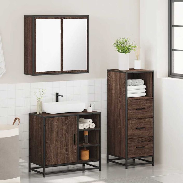 Ensemble de meubles de salle de bain 3 pcs Chêne marron - Photo n°4