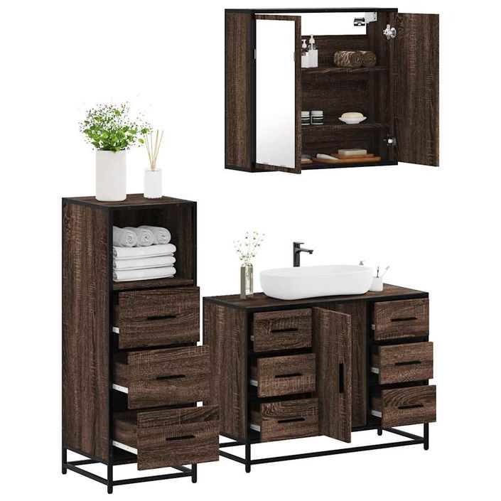 Ensemble de meubles de salle de bain 3 pcs Chêne marron - Photo n°1