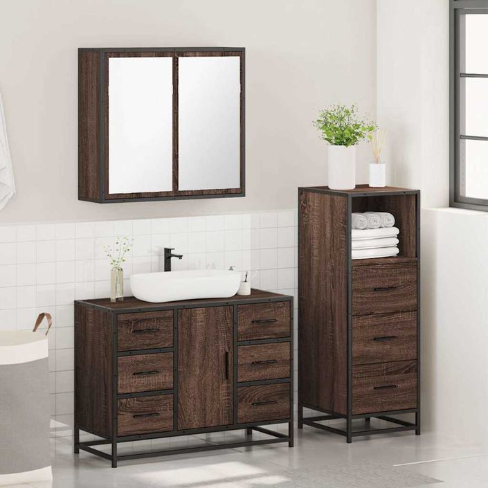 Ensemble de meubles de salle de bain 3 pcs Chêne marron - Photo n°4