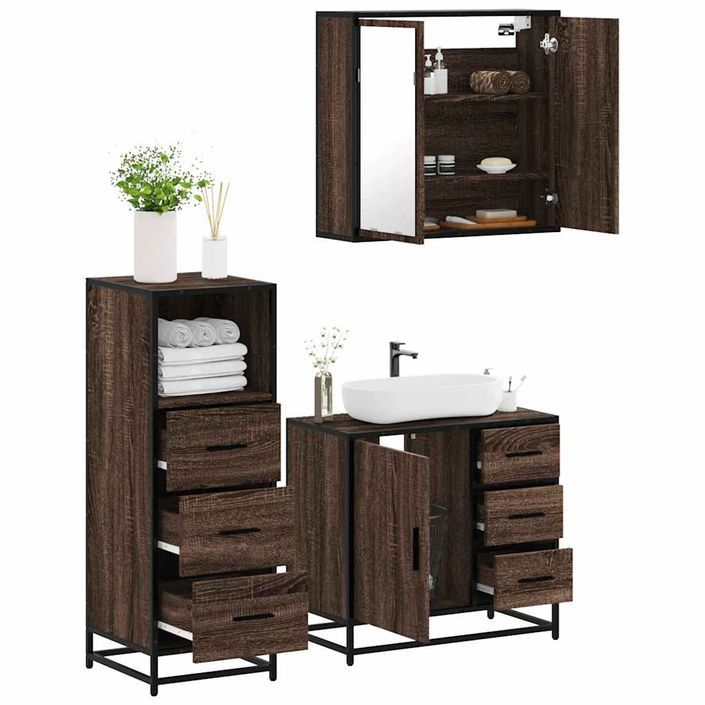 Ensemble de meubles de salle de bain 3 pcs Chêne marron - Photo n°1