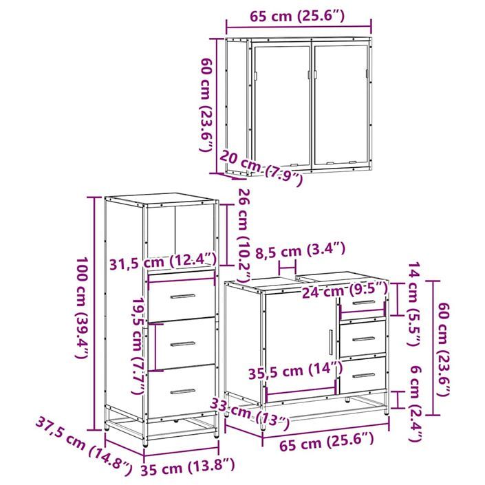 Ensemble de meubles de salle de bain 3 pcs Chêne marron - Photo n°11