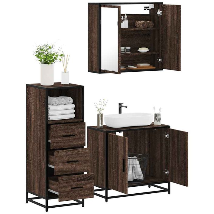 Ensemble de meubles de salle de bain 3 pcs Chêne marron - Photo n°1