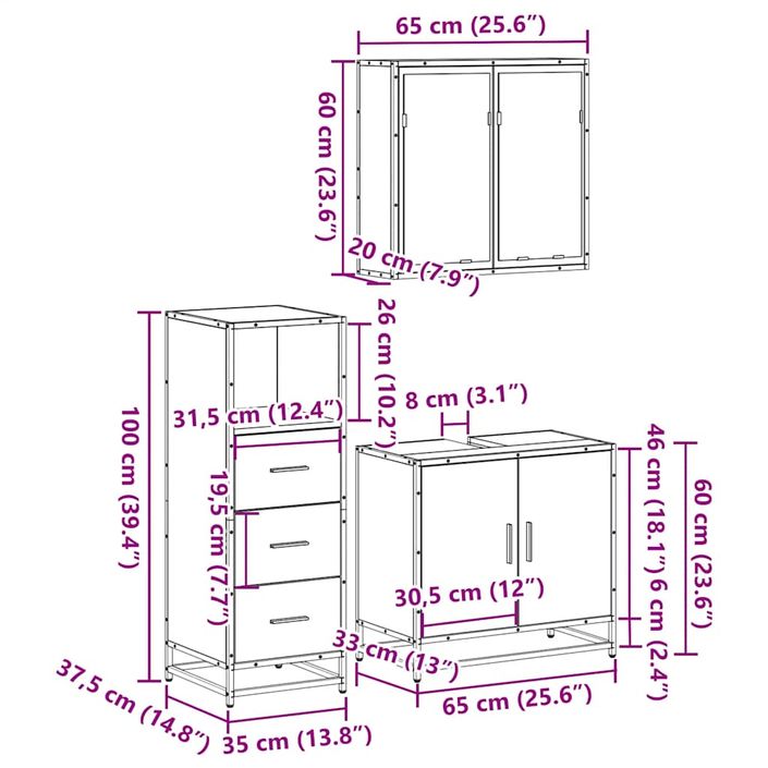 Ensemble de meubles de salle de bain 3 pcs Chêne marron - Photo n°11