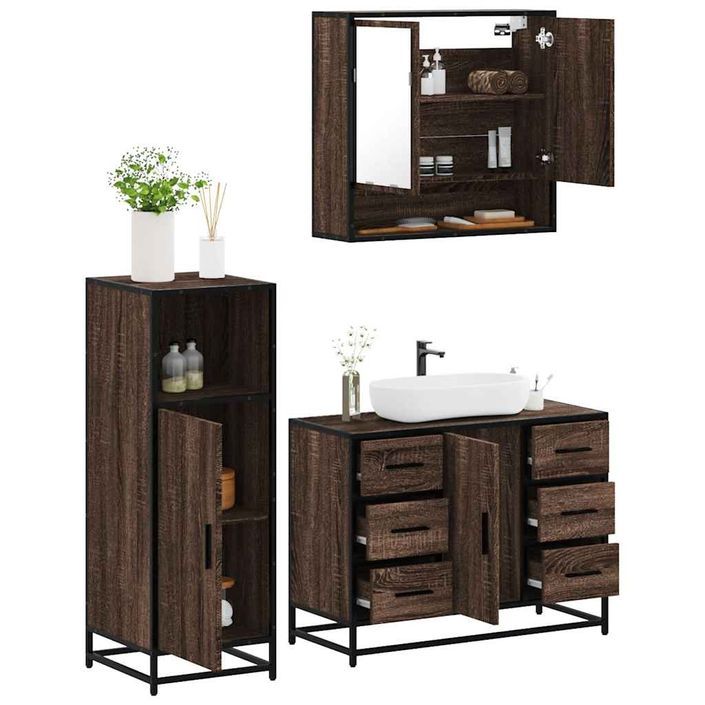 Ensemble de meubles de salle de bain 3 pcs Chêne marron - Photo n°1