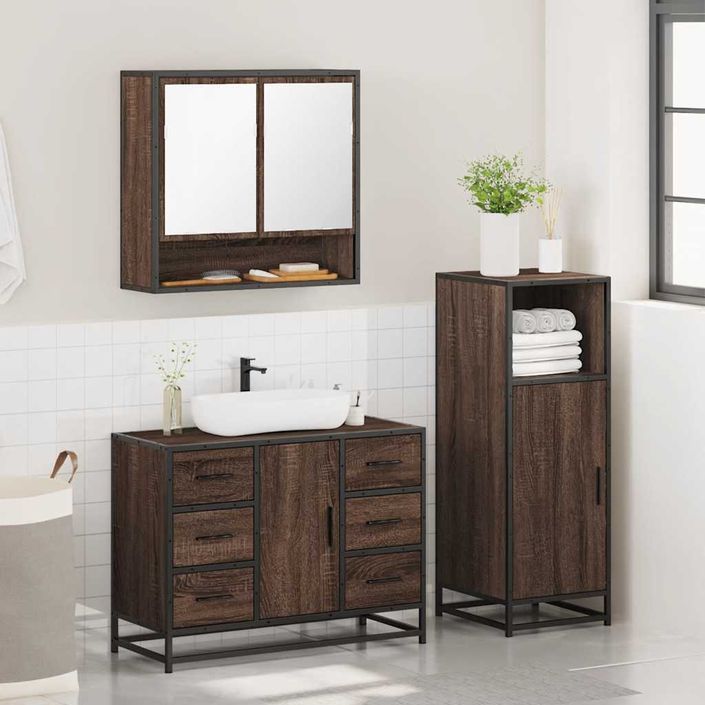 Ensemble de meubles de salle de bain 3 pcs Chêne marron - Photo n°4