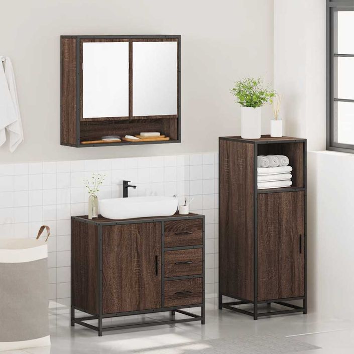 Ensemble de meubles de salle de bain 3 pcs Chêne marron - Photo n°4