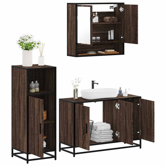 Ensemble de meubles de salle de bain 3 pcs Chêne marron - Photo n°1