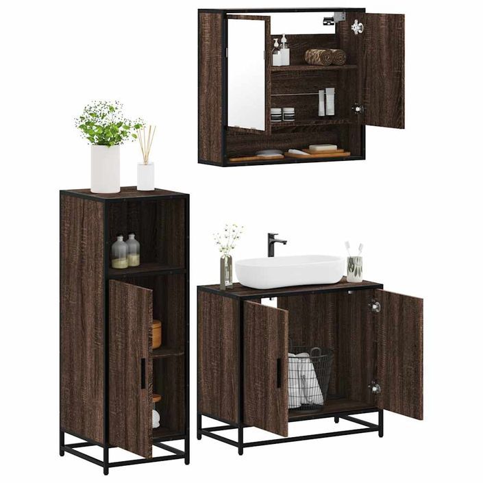 Ensemble de meubles de salle de bain 3 pcs Chêne marron - Photo n°1