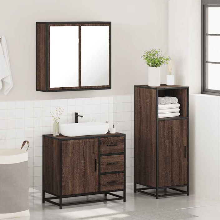 Ensemble de meubles de salle de bain 3 pcs Chêne marron - Photo n°4