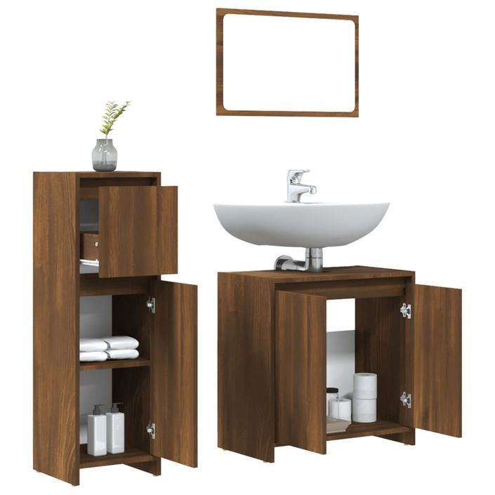 Ensemble de meubles de salle de bain 3 pcs Chêne marron - Photo n°4