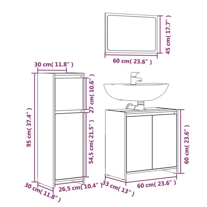 Ensemble de meubles de salle de bain 3 pcs Chêne marron - Photo n°6