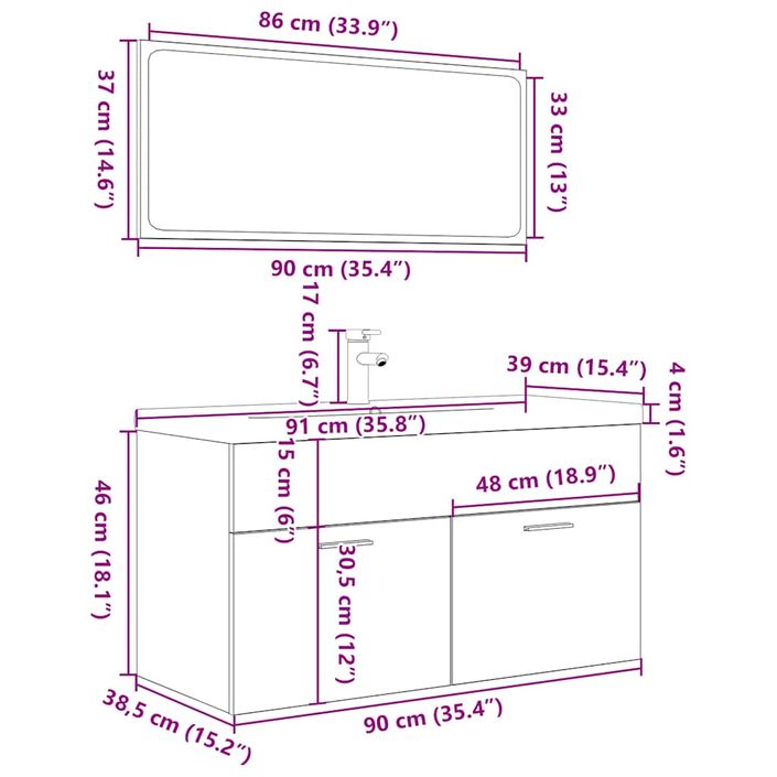 Ensemble de meubles de salle de bain 3 pcs chêne sonoma - Photo n°12