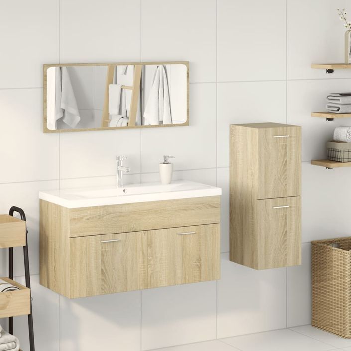 Ensemble de meubles de salle de bain 3 pcs chêne sonoma - Photo n°3