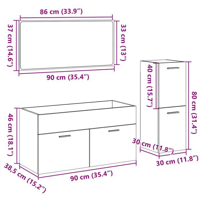 Ensemble de meubles de salle de bain 3 pcs chêne sonoma - Photo n°12