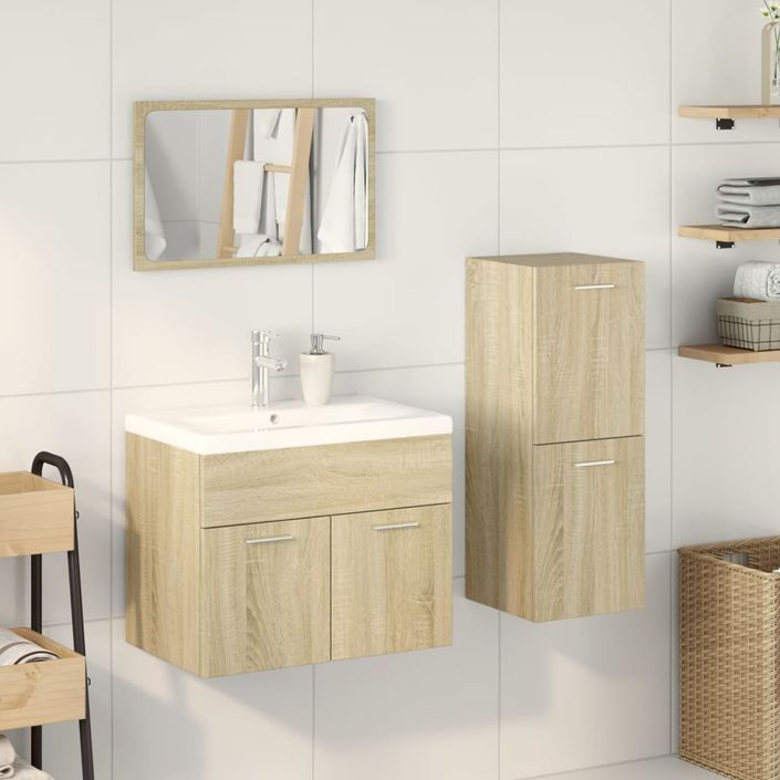 Ensemble de meubles de salle de bain 3 pcs chêne sonoma - Photo n°3