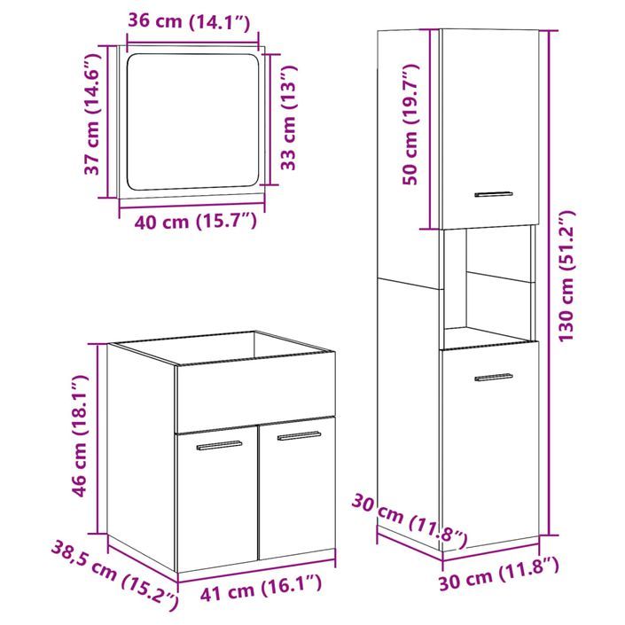 Ensemble de meubles de salle de bain 3 pcs chêne sonoma - Photo n°12