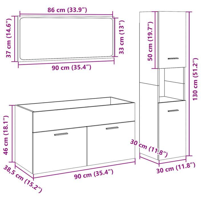 Ensemble de meubles de salle de bain 3 pcs chêne sonoma - Photo n°12