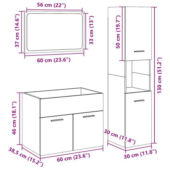 Ensemble de meubles de salle de bain 3 pcs chêne sonoma - Photo n°12