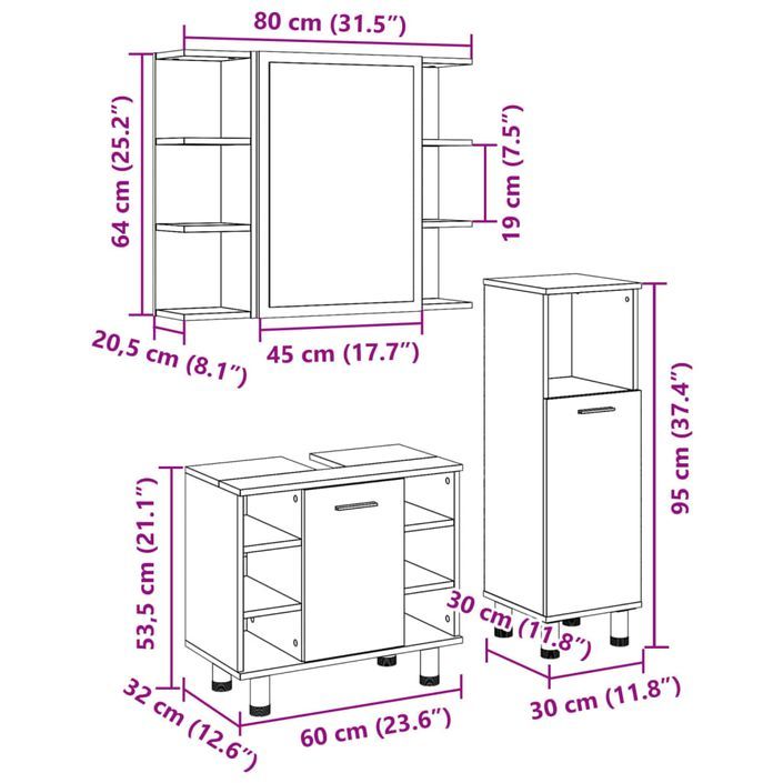 Ensemble de meubles de salle de bain 3 pcs chêne sonoma - Photo n°12