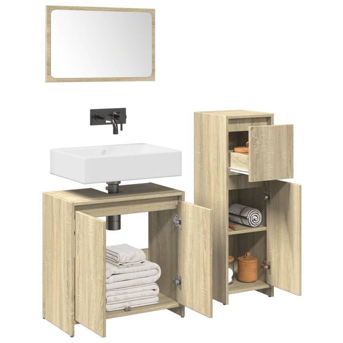 Ensemble de meubles de salle de bain 3 pcs chêne sonoma - Photo n°1