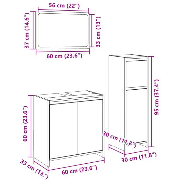 Ensemble de meubles de salle de bain 3 pcs chêne sonoma - Photo n°12