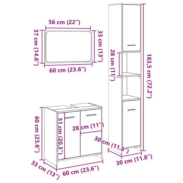 Ensemble de meubles de salle de bain 3 pcs chêne sonoma - Photo n°12