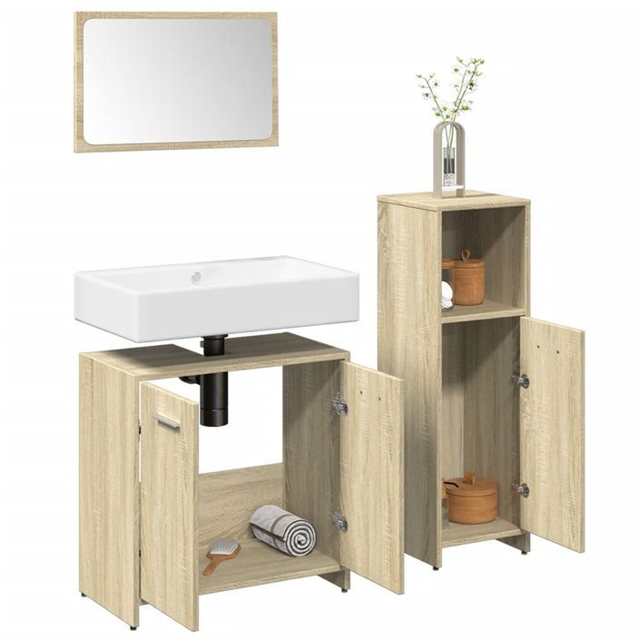 Ensemble de meubles de salle de bain 3 pcs chêne sonoma - Photo n°1