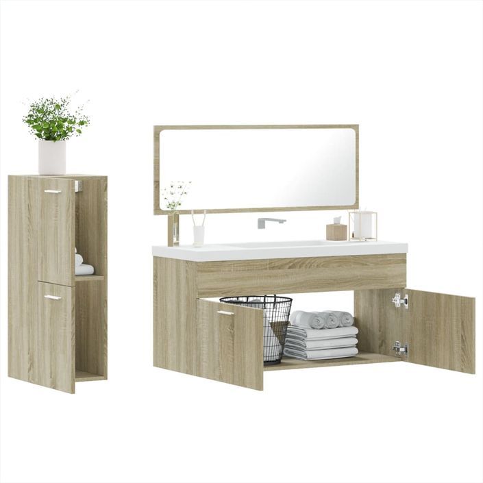 Ensemble de meubles de salle de bain 3 pcs chêne sonoma - Photo n°4