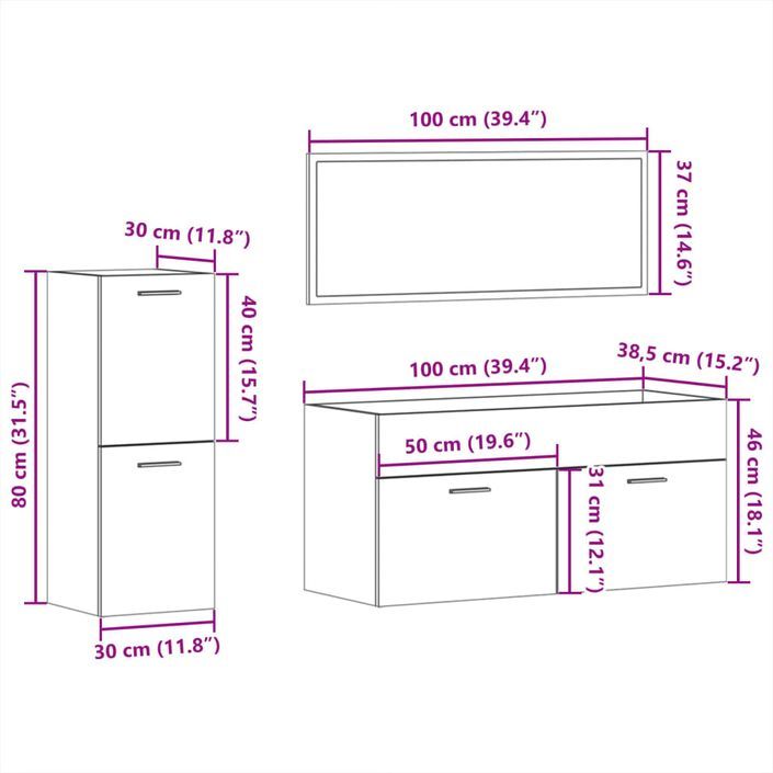 Ensemble de meubles de salle de bain 3 pcs chêne sonoma - Photo n°12